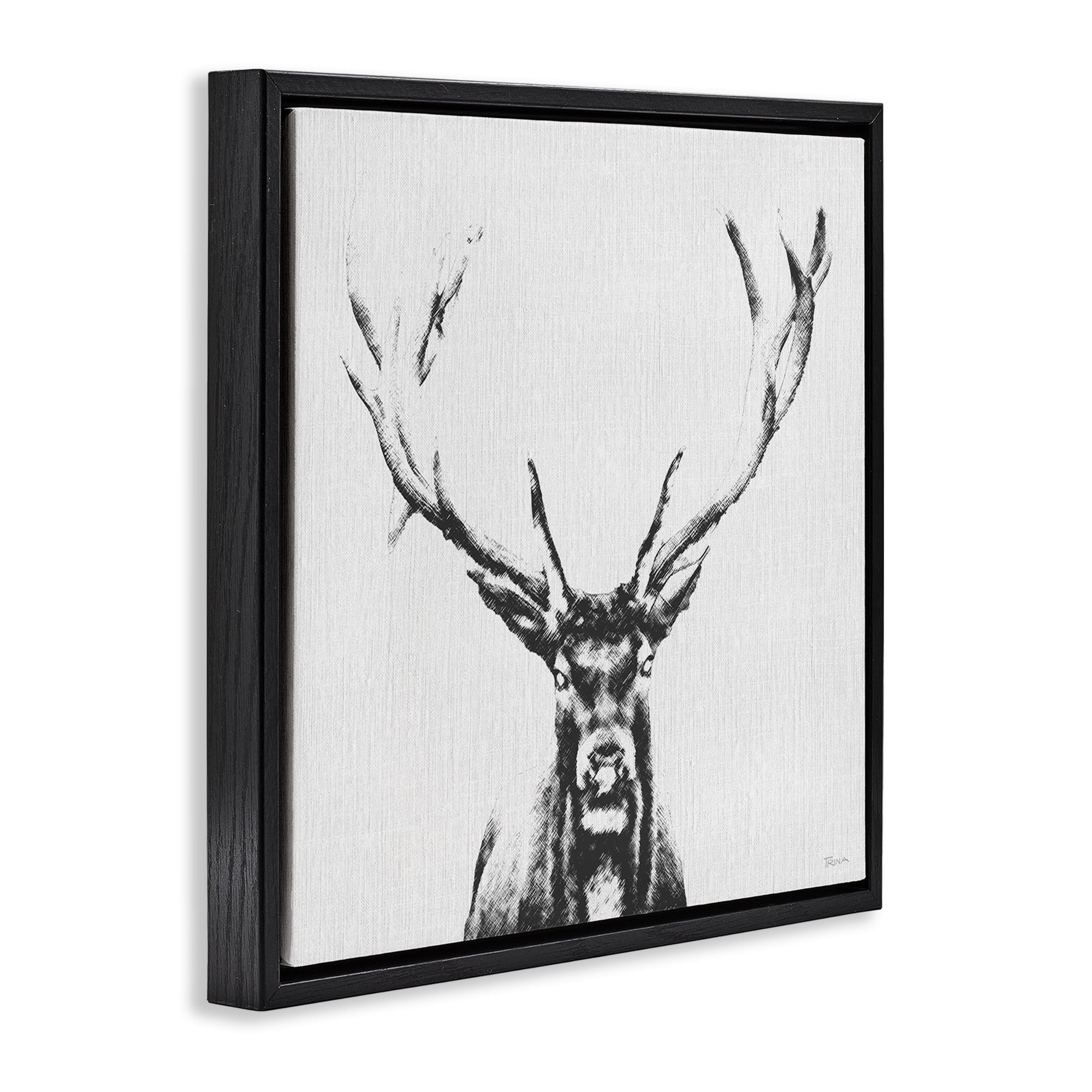 Stupell Industries Stag Sketch in Grey Animals Painting Black Floater Framed Canvas Art Print Wall Art, 18 x 18