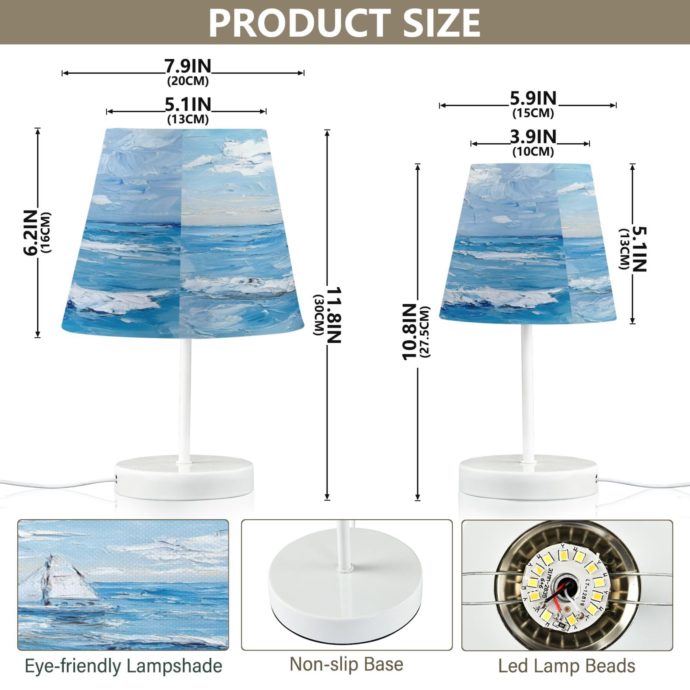 Table Lamp Medium 7.9x11.8 Inches Table Lamps Night Light Tools & Home Improvement Bedroom Lamp Guest Room Lamp Study Lamp Office Lamp Oil Painting Sea