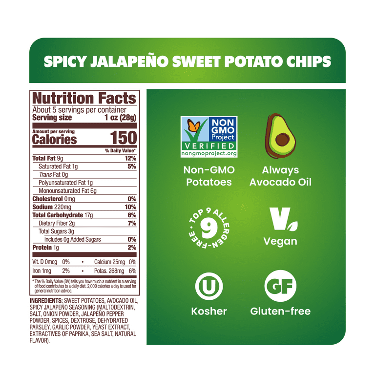 3 pack) Jackson's Sweet Potato Spicy Jalapeno Chips, Avocado Oil