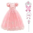 thumbnail image 2 of IBTOM CASTLE Little Girls Princess Halloween Cosplay Outfits for Kids Party Fancy Dress up Long Evening Gown 6-7 Years Peach Pink, 2 of 6