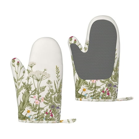 

Lukts Herbs and Wildflowers for Silicone Anti-Scalding Gloves Kitchen Lanyard Gloves for Grilling Baking Cooking
