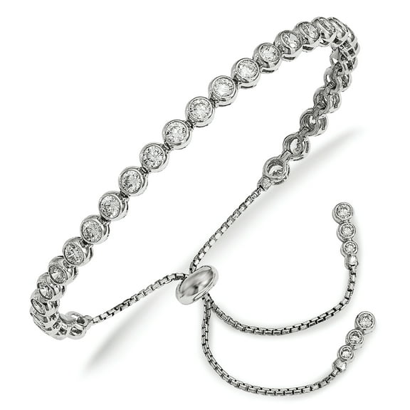 Primal Silver Sterling Silver Cubic Zirconia Polished Adjustable Bracelet