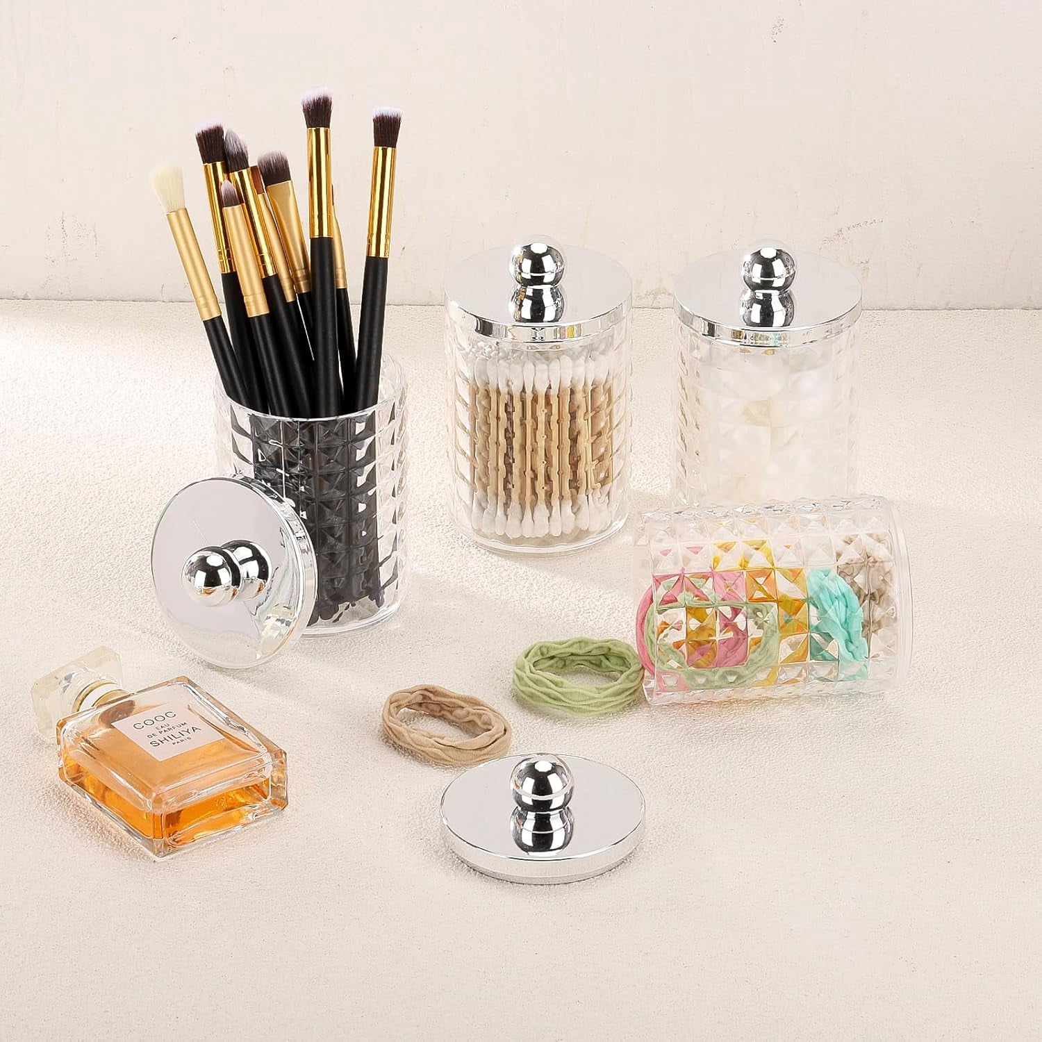 3 Pack / 4 Pack Plastic Cotton Swab Ball Pad Holder, Dispenser for Cotton Ball,Cotton Swab,Cotton Round Pads,Floss Picks, Qtips Jar Clear Container