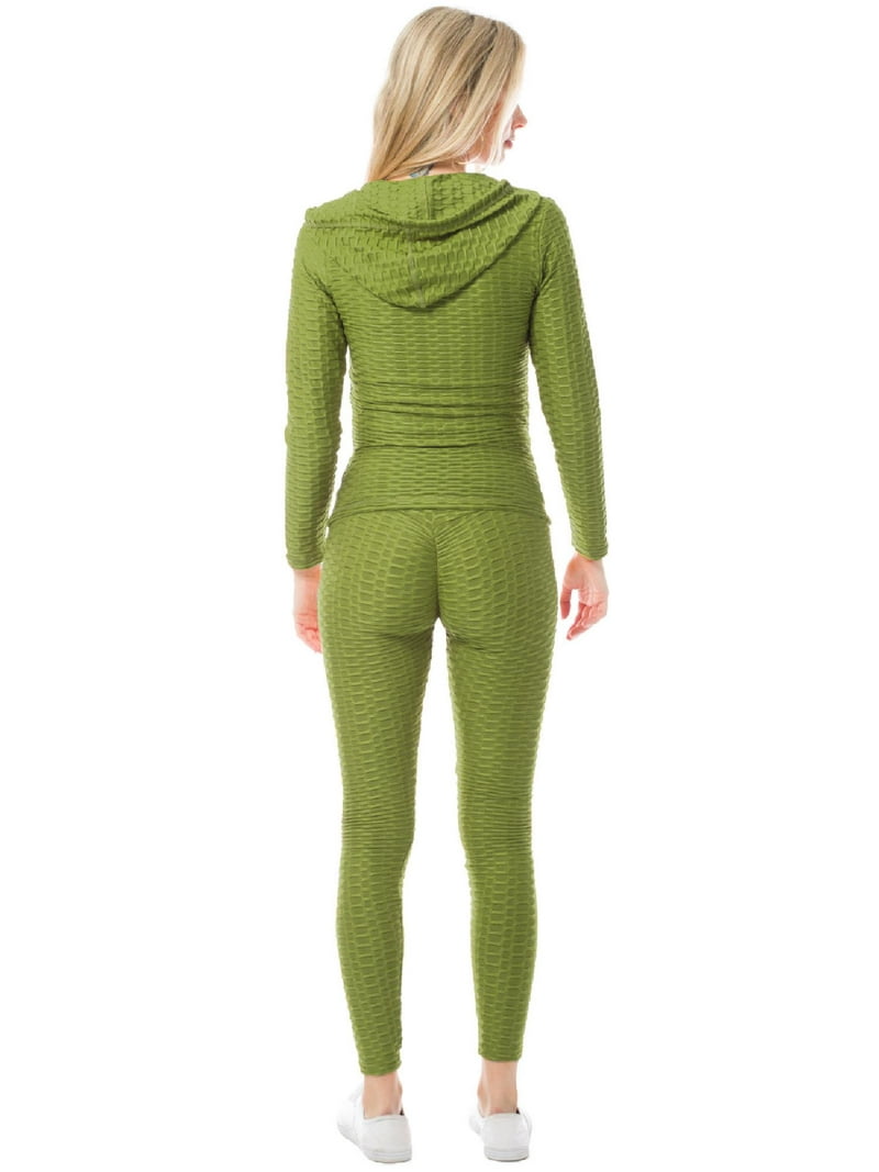 MixMatchy Women's Solid Scrunch Butt Active Leggings Zip Up Jacket