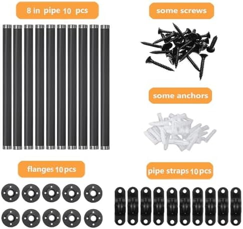 Industrial Pipe Shelf Brackets 10 Pack Wall Mount DIY Shelving Brackets 8 in Pipe Decor Wall Rustic Garment Rack Floating Shelf Bracket