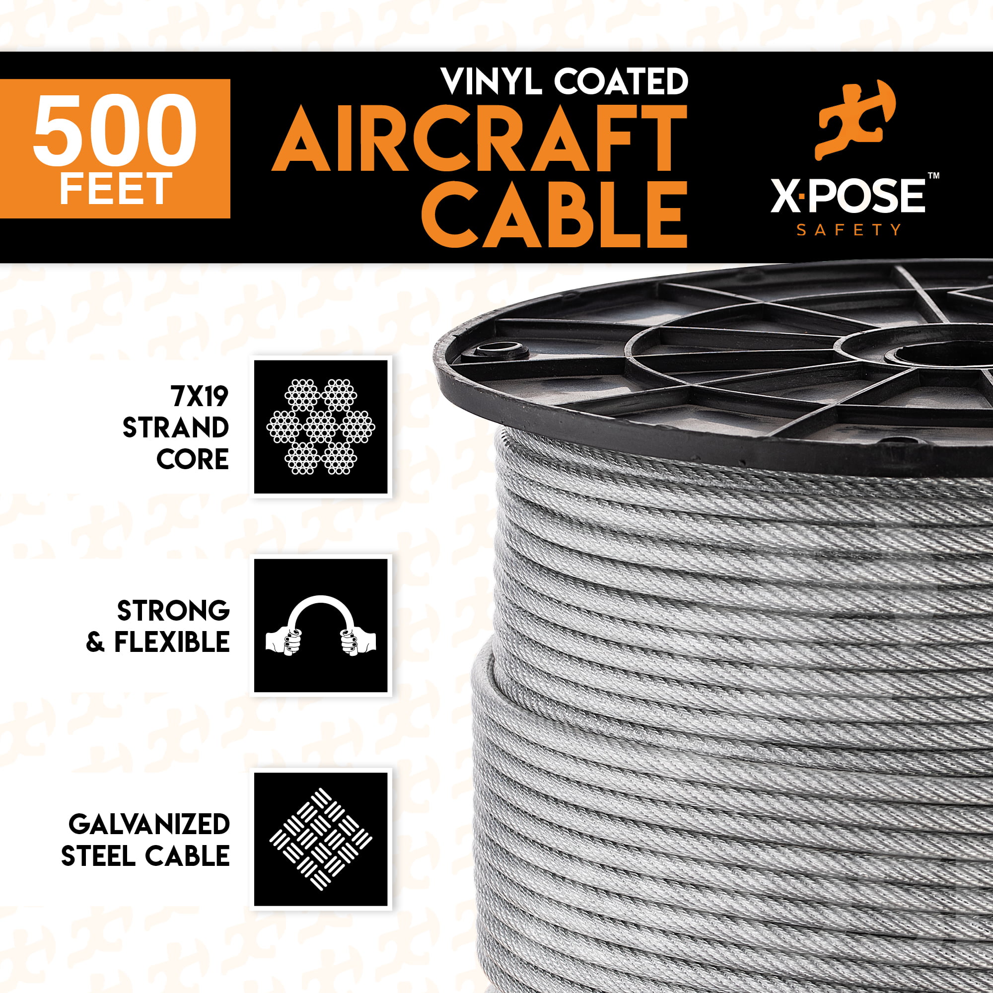 One Loop 20 Ft Cable Length Black Vinyl Coated Galvanized Steel Wire Rope 7x19 Strand 3/16-1/4 