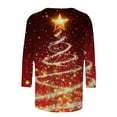 thumbnail image 4 of FDGIU Women's 3/4 Sleeve Christmas Tunic - Xmas Tree Glitter Print Crewneck Blouse, Cute Holiday Gift Tees, 4 of 5