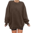 thumbnail image 1 of Bmisegm Chandail pour Femmes, Chandails à Capuchon, Couleur Unie, Col Rond, Manches Longues, Haut à Enfiler, Tendance, Décontracté, Surdimensionné, Ample, Chemisiers pour Dames, Chandail pour Femmes, Café L, 1 of 3