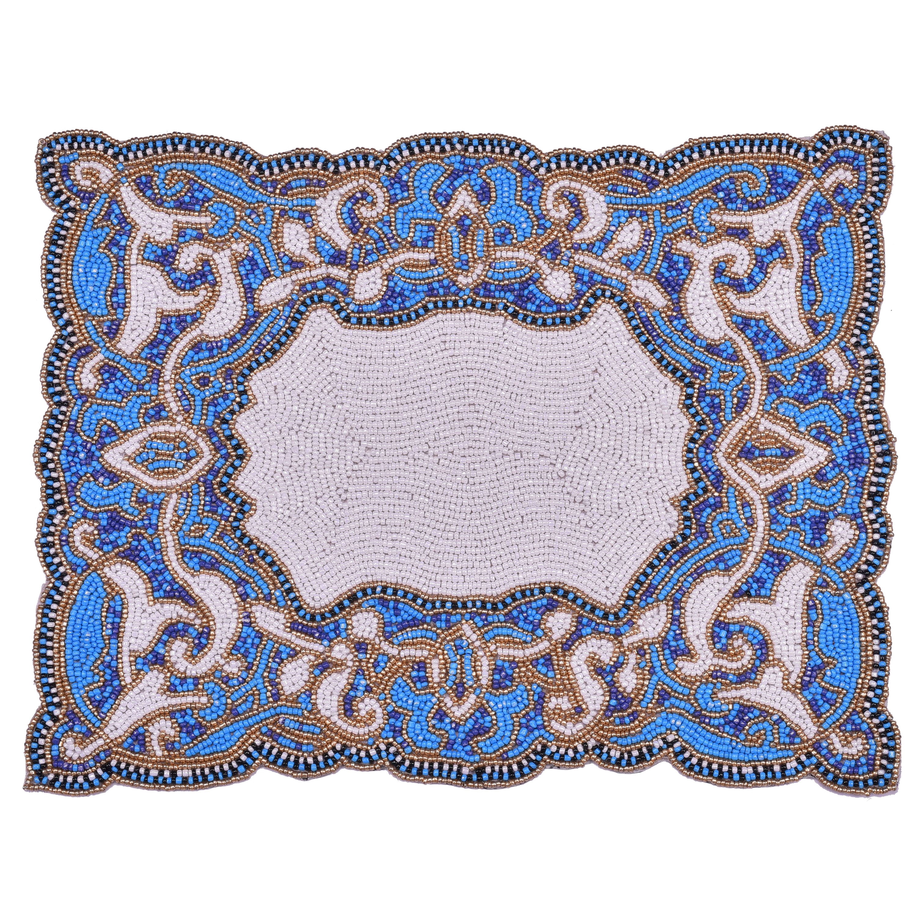 Blue White Beaded Placemats for Fall Autumn Thanksgiving Dining Table Scratch Heat Resistant Charger Mats Kitchen Decor Set of 6