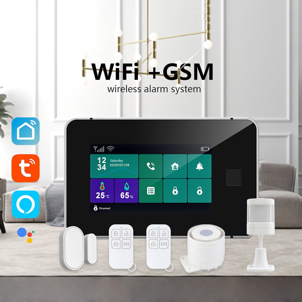 2G WiFi TY Wireless Home Alarm System 4.3-inch Full Touch Screen Alarm Panel with Fingerprint Unlocking SOS Anti-theft Alarm Temperature and Humidity Wireless Alarm System for Home Security