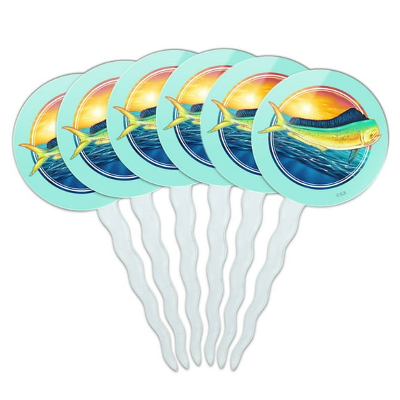 Mahi-Mahi Dolphinfish Dorado Fishing Deep Sea Sport Cupcake Picks Toppers Decoration Set of 6