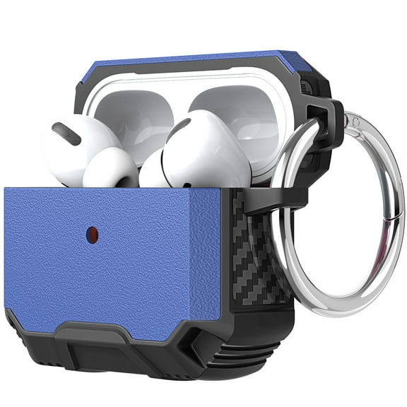 For Apple AirPods Pro Heavy Duty Tuff Hybrid 2 in 1 Shockproof Full Protective Case Hard PC Rubber TPU Cover with Carabiner Cover ,Xpm Phone Case [Blue / Black]