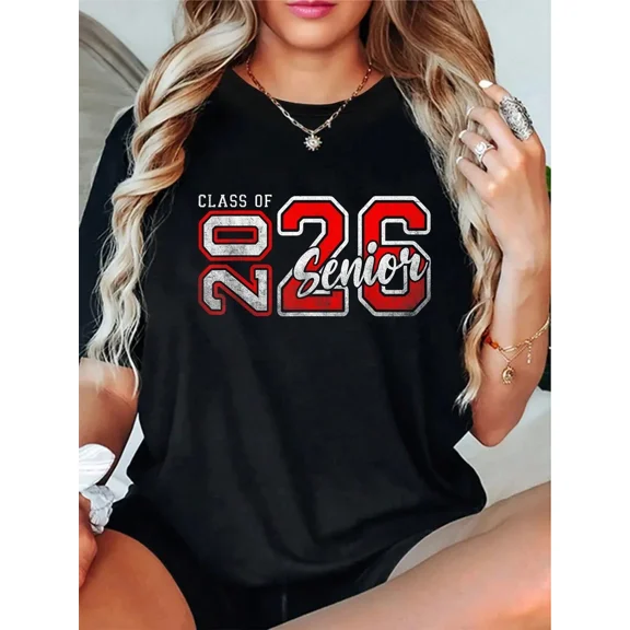 Senior 2026 Graduation T-Shirt Women's Short Sleeve Casual Graphic Tee