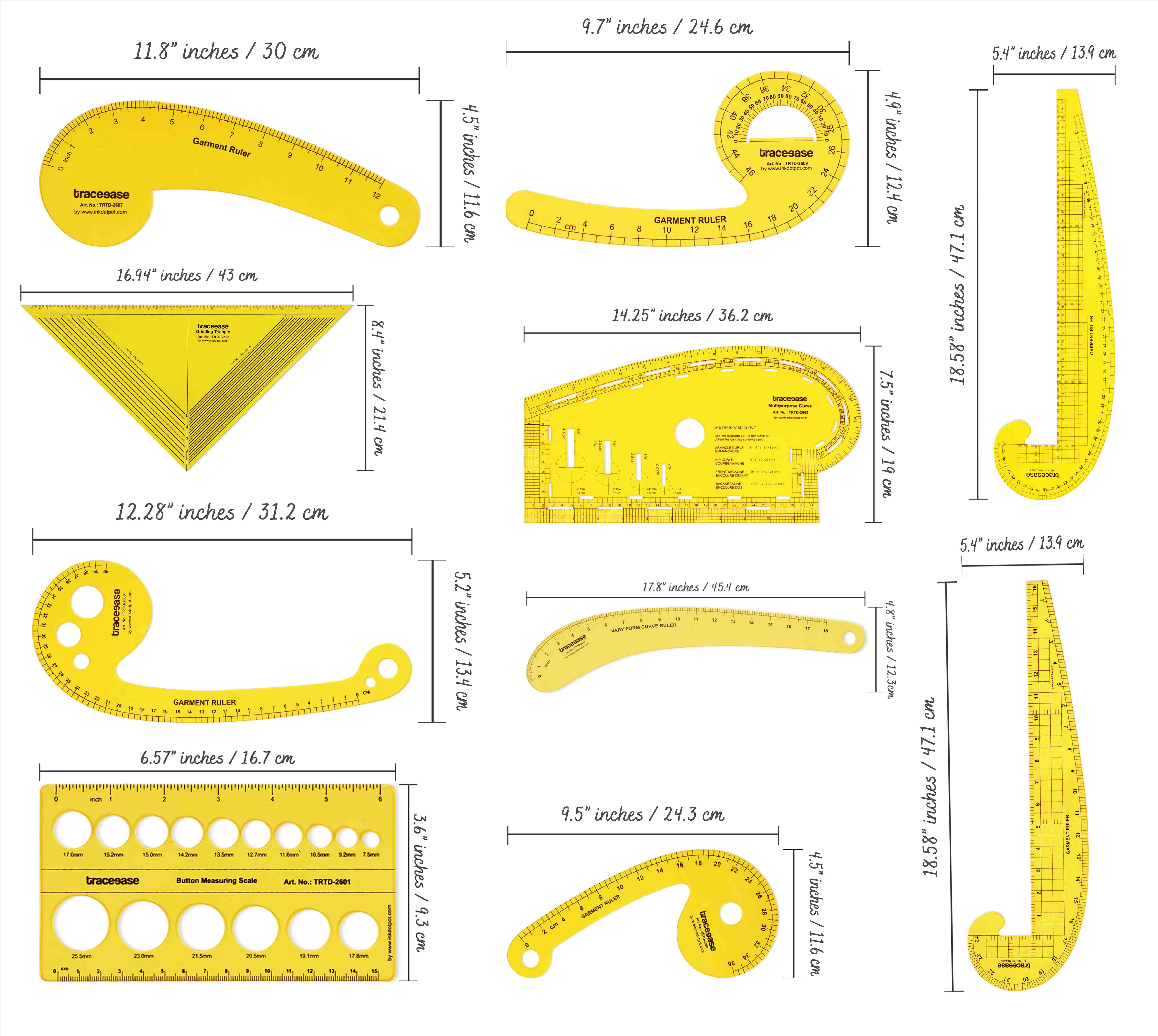 Traceease French Metric Plastic Sewing Tools Metric Curve Shaped Rulers For Designers And Tailors Sewing Ruler Set Tailoring Rulers Lot Of 10pcs
