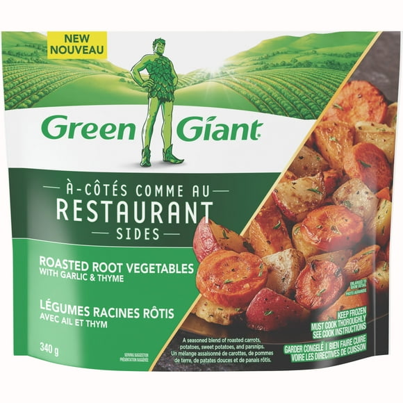 GREEN GIANT RESTAURANT À-CÔTÉS COMME AU LÉGUMES RACINES RÔTIS AVEC AIL ET THYM LÉGUMES COPIEUX DE PREMIÈRE QUALITÉ AVEC SAUCES SALÉES CRÉÉES PAR UN CHEF. PRÊTS À SAUTER DANS UNE POÊLE POUR OFFRIR UNE EXPÉRIENCE SEMBLABLE À CELLE D’UN RESTAURANT, MAIS À DOMICILE. DES SAVEURS DÉLICIEUSES QUI DONNENT L’EAU À LA BOUCHE, PARFAITES COMME ACCOMPAGNEMENT DE N’IMPORTE QUEL REPAS.