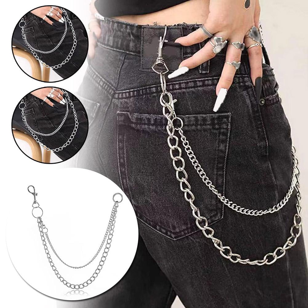 Hip Hop Pants Jean Chain Goth Punk Silver Trousers Chains Biker Heavy Thick Wallet Pocket Chains Silver Keychains Body Jewelry for Men and Women, Multi-layer Hip Hop Punk Chain