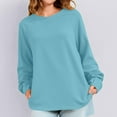 thumbnail image 6 of BiZtdJrK Solid Color Pullovers for Women Crewneck Long Sleeve Sweatshirts Lightweight Casual Workout Tops BLUE S, 6 of 9