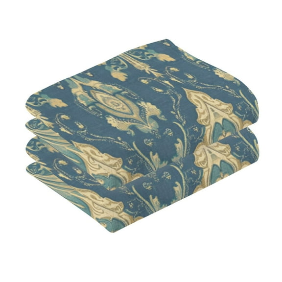 2 Pcs Absorbent Face Towel Bath Hand Towels Soft Breathable Cotton Towel Set for Bathroom Kitchen Hotel Spa Decor Elegant Prints