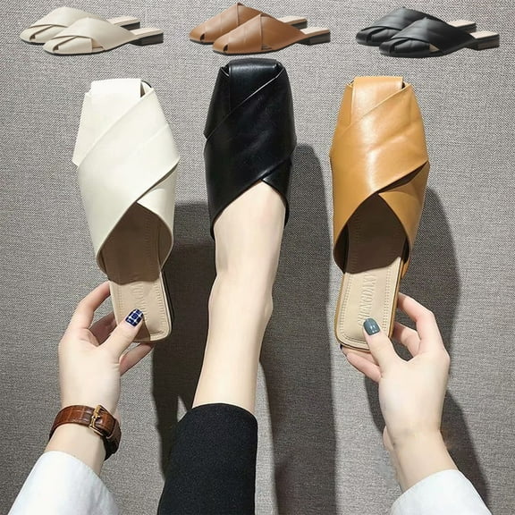 Half Drag Women's Baotou Women's Shoes Casual Flat Low Heel Slippers