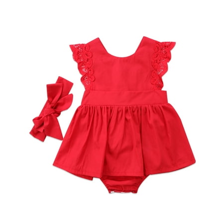

Newborn Baby Girls Clothes Floral Dress Lace Jumpsuit Infant Sleeveless Romper + Bow Headband Outfits