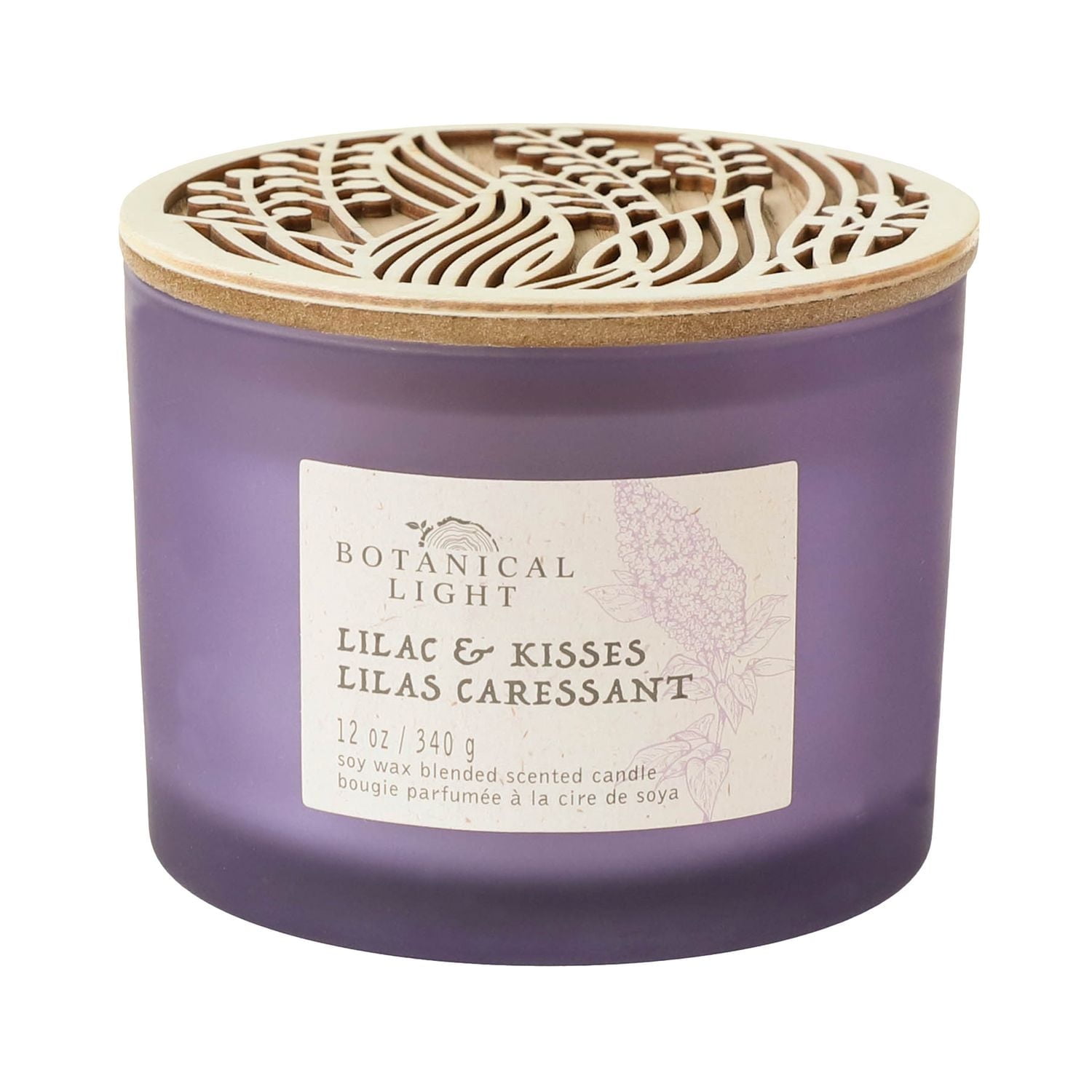 Botanical Light 12OZ Lilas et Kisses Cire de soja Mélange bougie parfumée, 3 mèche de coton · 12oz<br>· 340g<br>· 1 paquet