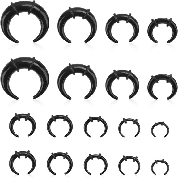 DESIGNICE 18Pcs Acrylic Septum Rings,Plastic Horseshoe C-Shape Pincher Taper Cartilage Stretching Kit Piercing Retainer Jewelry for Women Man Nose Ear Tragus Size 14G 12G 10G 8G 6G 4G 2G 0G 00G