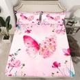 thumbnail image 2 of Homewish Pink Butterfly Twin Sheet Sets,Rustic Flower Floral Twin Fitted Sheet,Ink Paingting Aesthetic Flat Sheet For Girls,Ultra Soft Home Decor,3pcs, 2 of 7
