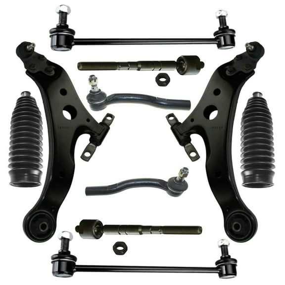 10 Pc Complete Suspension Kit Inner & Outer Tie Rod Ends Bellow Boots Lower Control Arms with Ball Joints Sway Bar Links Fits select: 2007-2011 TOYOTA CAMRY