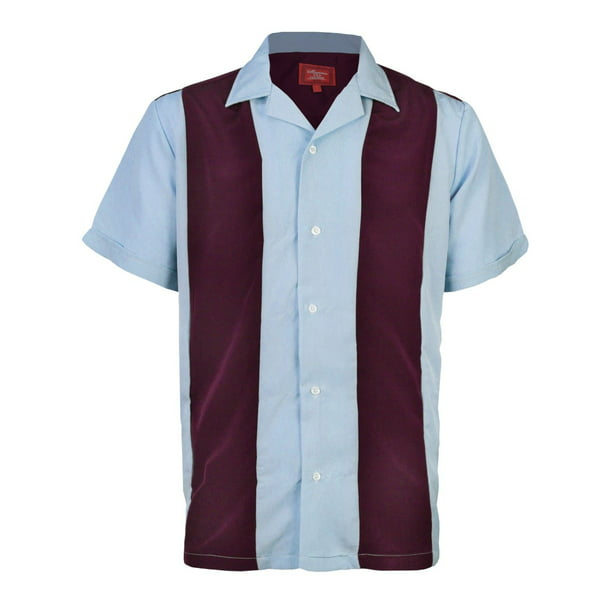 Men's Two Tone Bowling Casual Dress Shirt (Burgundy / Light Blue,S ...