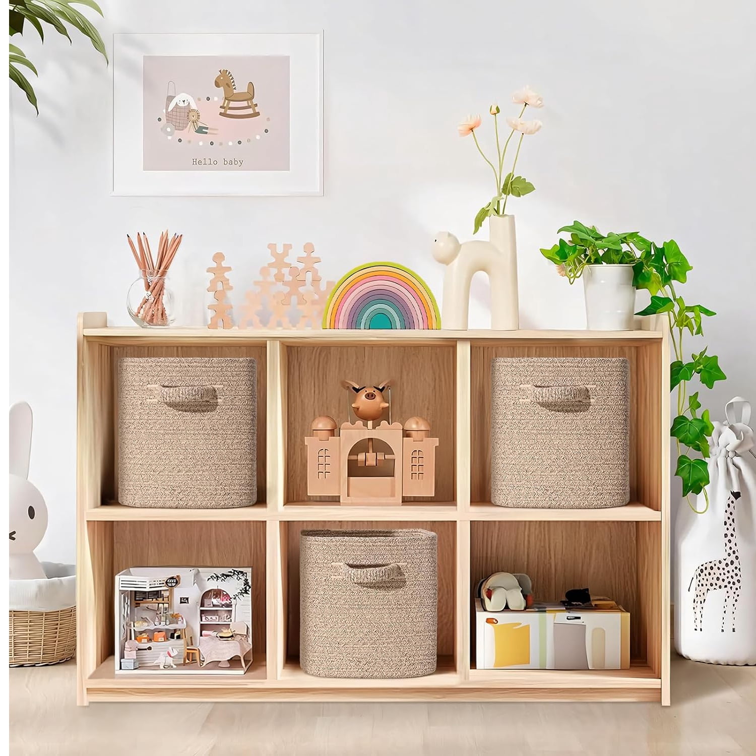 Natubeau 3 Pack Woven Storage Basket for Shelves, Cube Storage Bins, Cotton Rope Woven Baskets for Organizing, 11 Inch, Jute