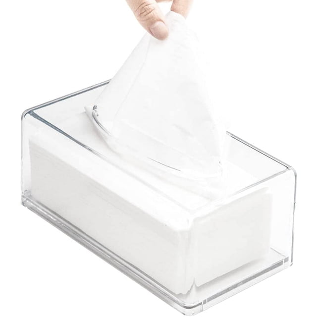 Caja de pañuelos de acrílico transparente cuadrada, tapas de caja rectangulares, porta servilletas faciales para baño, dispensador de hojas de secadora transparentes de mesa para baño,