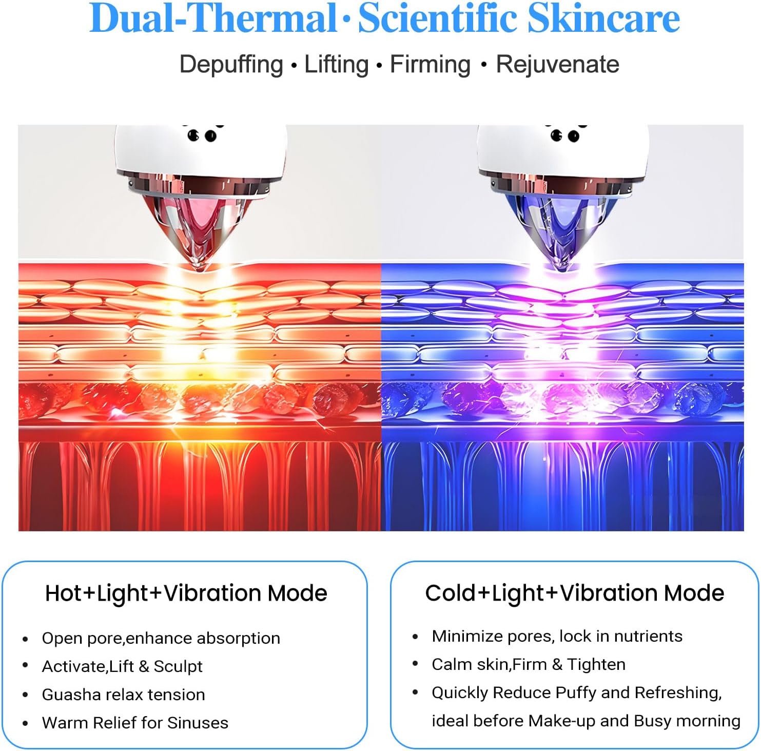 Cold Heat Facial Massager for Face Neck Tightening Lifting Depuffing,7-in-1 Red Light Therapy Sculptor Tool& Depuffer Wand,Cooling LED Electric gua sha Lift Device,Reduce Forehead Frown Smile Lines