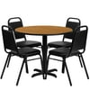 Flash Furniture 36'' Round Natural Laminate Table Set with X-Base and 4 Black Trapezoidal Back Banquet Chairs