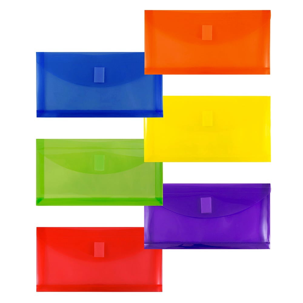 JAM Paper No. 10 Plastic Envelopes, 5 1/4 x 10 x 1, Assorted, Button String, 6/Pack