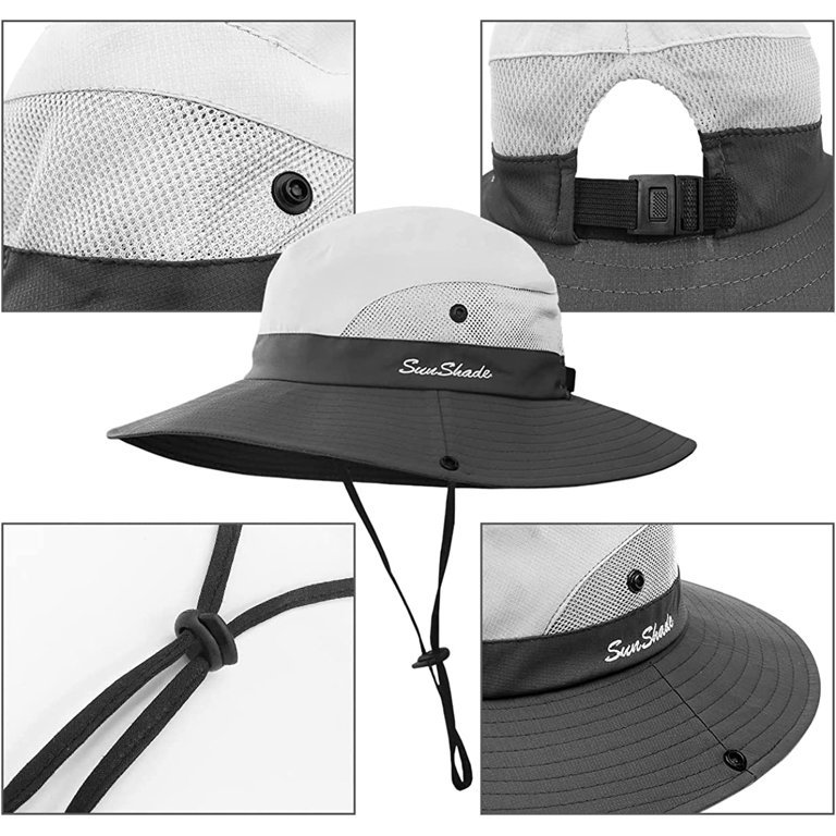3 Pieces Womens Ponytail Wide Brim Sun Hat Packable UV  display picture 1
