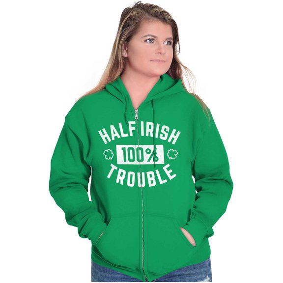 St Paddys Half Irish 100% Trouble Zip Up Hoodie Men's Women's Brisco Brands S
