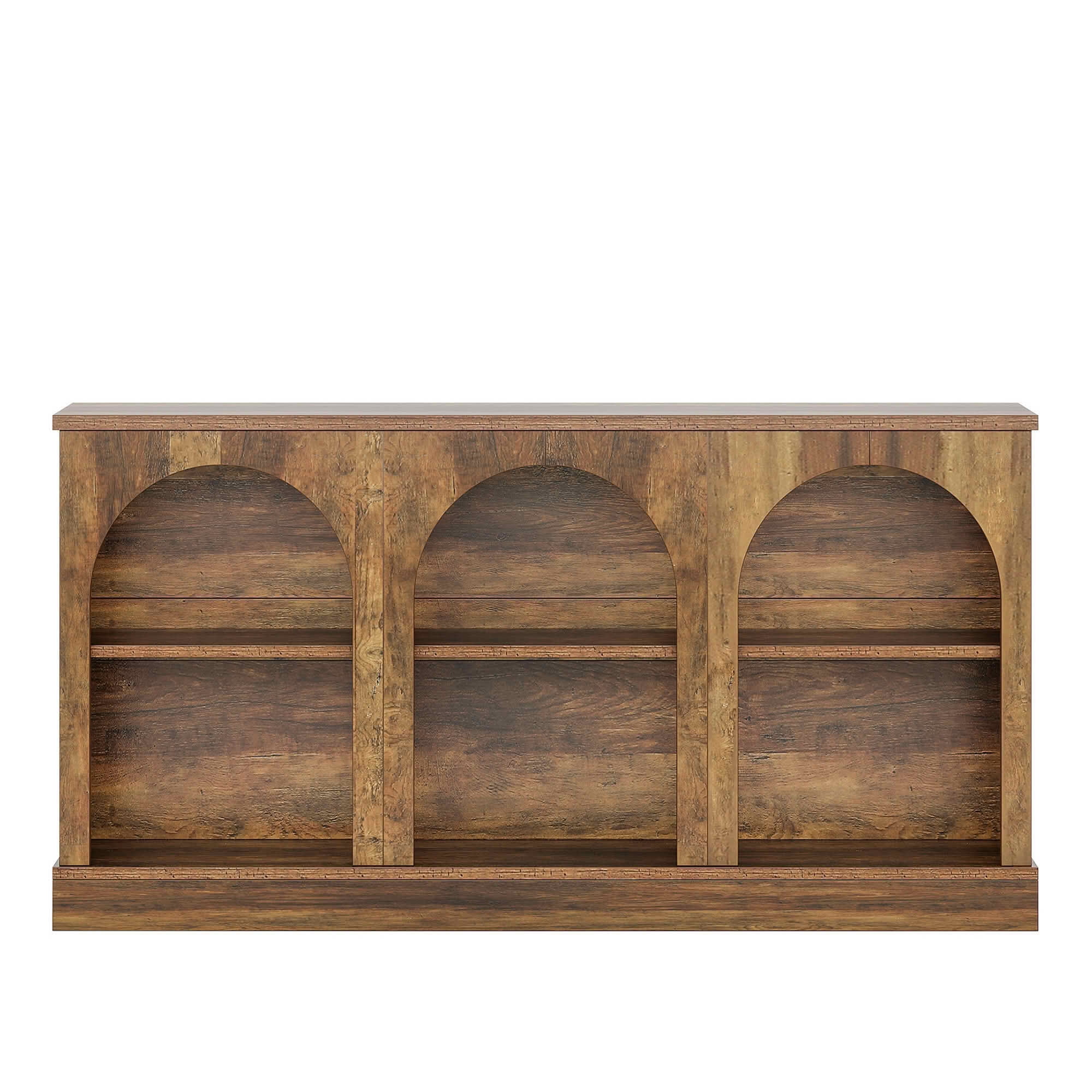 MAYEERTY 63 Inch 3-Tier Farmhouse Storage Console Table, Arched Front Waterproof MDF Entry Sofa Hall TV Table