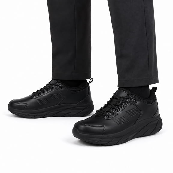 YOUTHUP Men's Walking Sneakers, Lightweight Breathable Lace-Up Casual Shoes, Cushioned Athletic Shoes with Non-Slip Outsole for Everyday Wear, Black/Grey