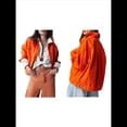 thumbnail image 2 of Chaqueta Vaquera de Larga con Solapa Holgada para Mujer Naranja Rojo M, 2 of 7