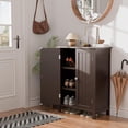 thumbnail image 2 of Modern Bathroom Floor Storage Cabinet with Adjustable Shelf and Double Door Rust Proof, Living Room Modern Home Furniture Storage Organizer Cabinet,Brown, 2 of 15