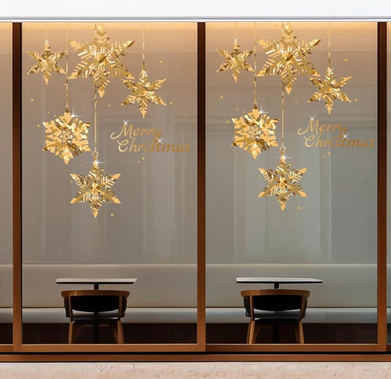 Golden Christmas Tree Window Clings Stickers for Glass, Large DIY Static Wall Window Door Mural Showcase Decal Sticker