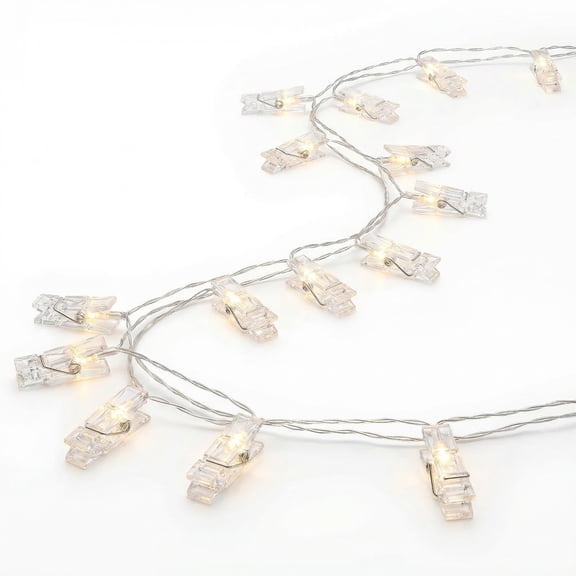 CNDRLEF Photo Clip String Lights, 10 ft 20 LED Warm White, Battery Powered Picture String with 20 Clear Clips, 2 Modes, Bedroom Dorm Wall Decor