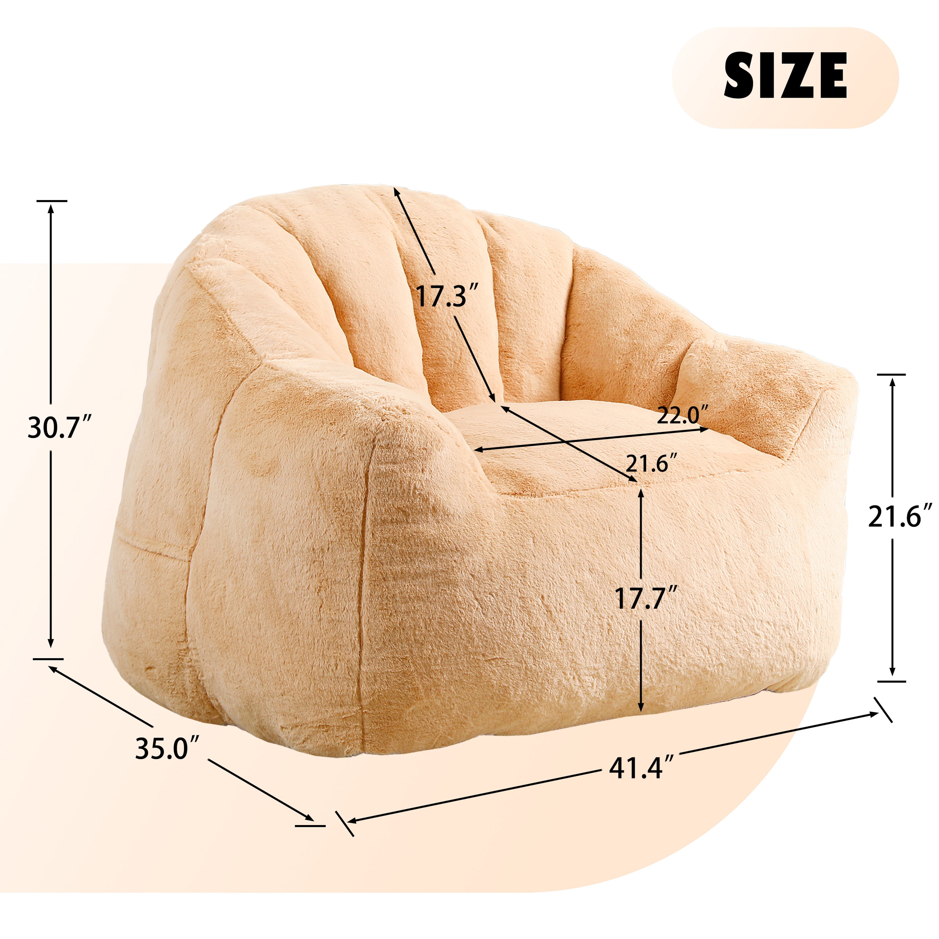 PAPROOS Oversized Bean Bag Chair for Adults, Brown Faux Fur Memory Foam Bean Bag Sofa, Pre-Filled Comfy Lazy Sofa Chair with Removable Cover for Living Room Bedroom Dorm