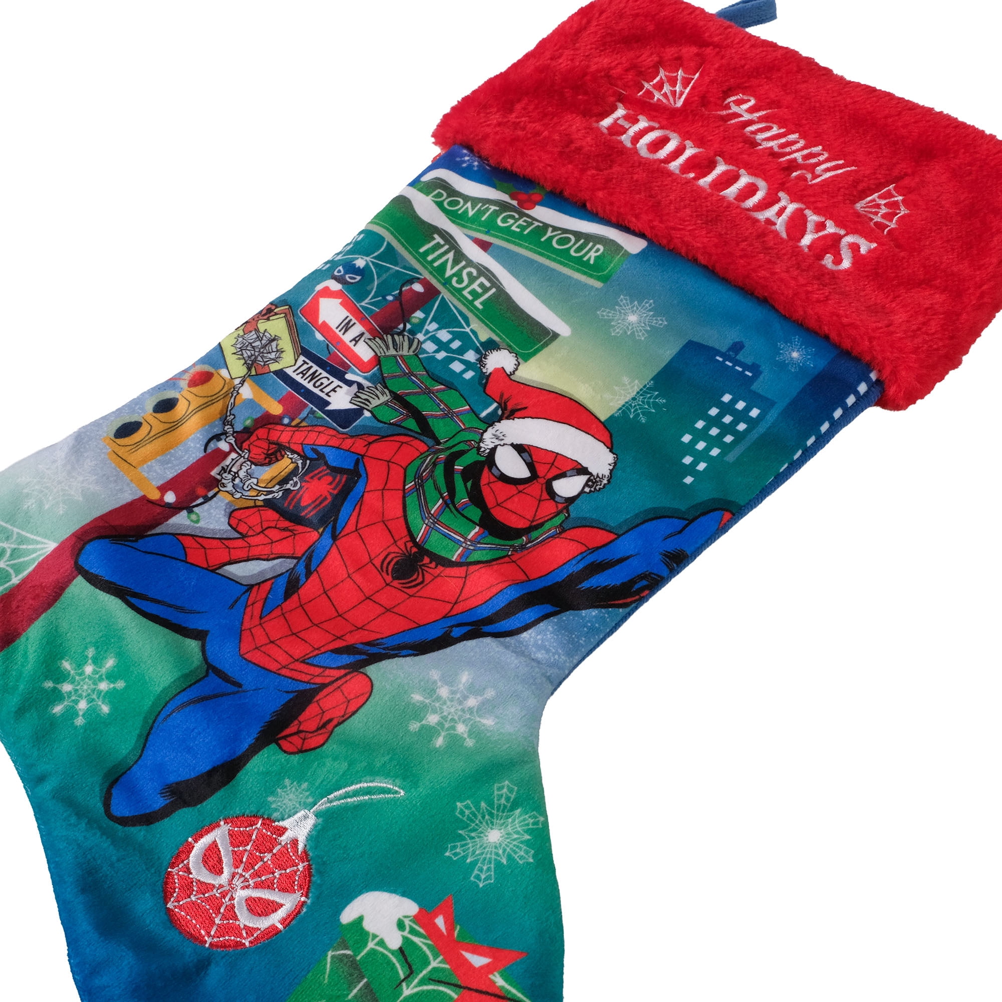 Marvel Spider-Man 20 Inch Velvet Christmas Stocking with Red Fuzzy Cuff