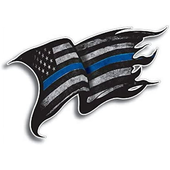 Thin Blue Line Police Officer Tattered Distressed American Flag Decal Sticker