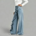 thumbnail image 5 of Zivyakyron Summer Womens Wide Leg Jeans Casual Full Length Baggy Denim Jeans Women Asymmetrical Culottes Frayed Solid Pants, 5 of 5