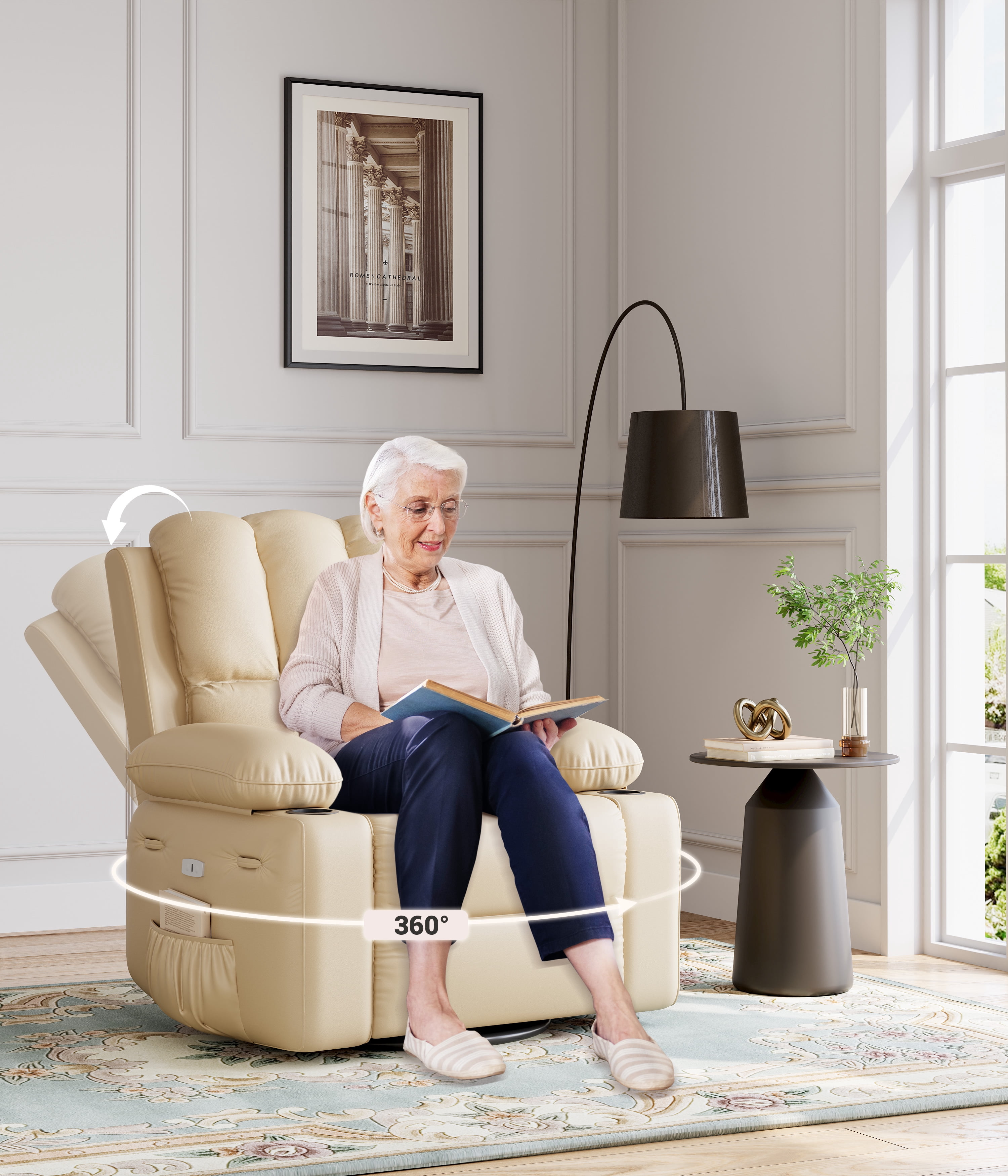 Oversized Electric Recliner Chair with Heat and Massage,360°Swivel Rocking Chair for Living Room,Nursery,or Home Theater,Ergonomic Power Reclining Sofa with Cup Holders,USB Port