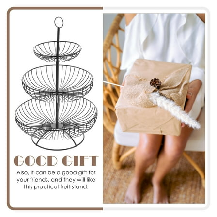 WHAMVOX  Three Tier Fruit Bowl Tiered Serving Tray Storage Basket Black