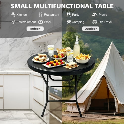 31.5" Round Folding Table, HDPE Cocktail & Bistro Table, Tool-Free Setup, Foldable for Outdoor Parties, Weddings, Cafes & Backyard, Black