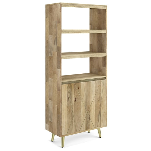 Simpli Home Jager Contemporary Solid Wood Bookshelf with Doors in Natural